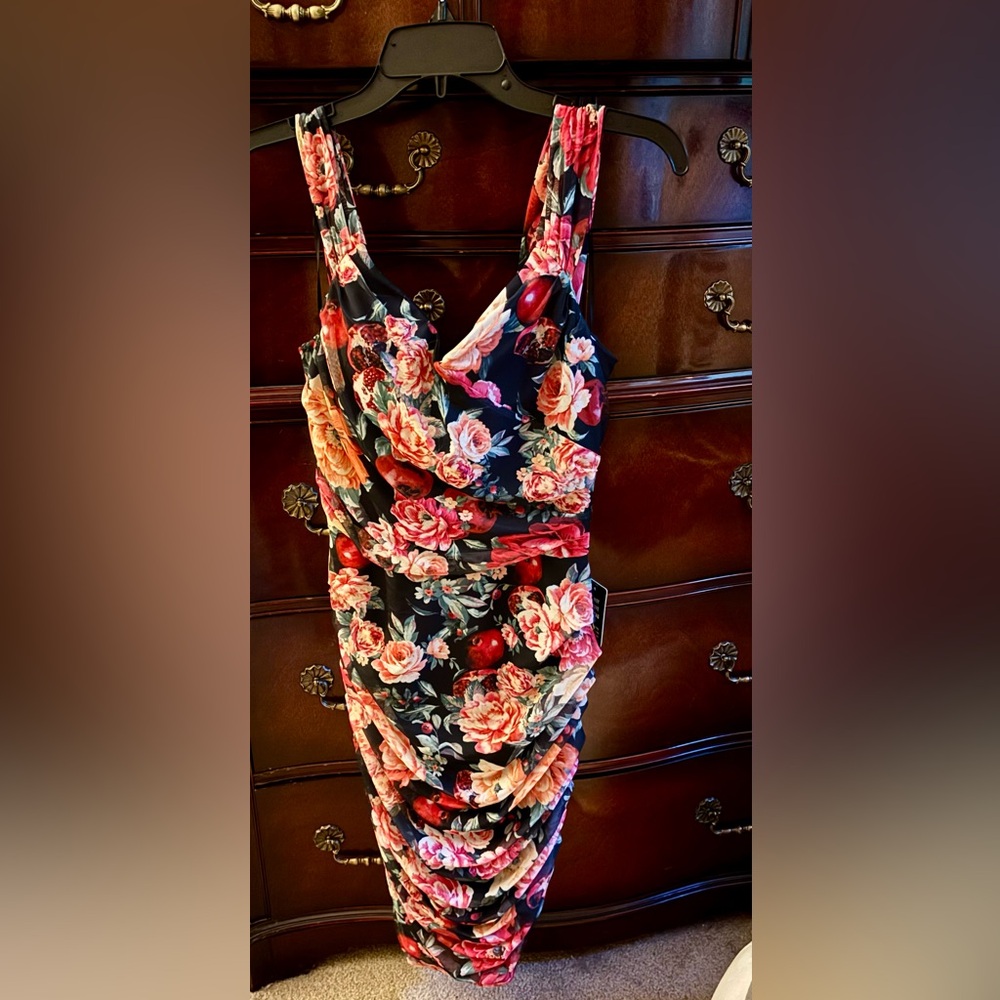 BNWT Express Floral Mesh Body Contour Sweetheart Neck Mini Dress
